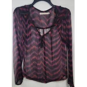 Anthropologie Of Two Minds Shirt Womens Small P 100% Silk Sheer Boho Whimsical